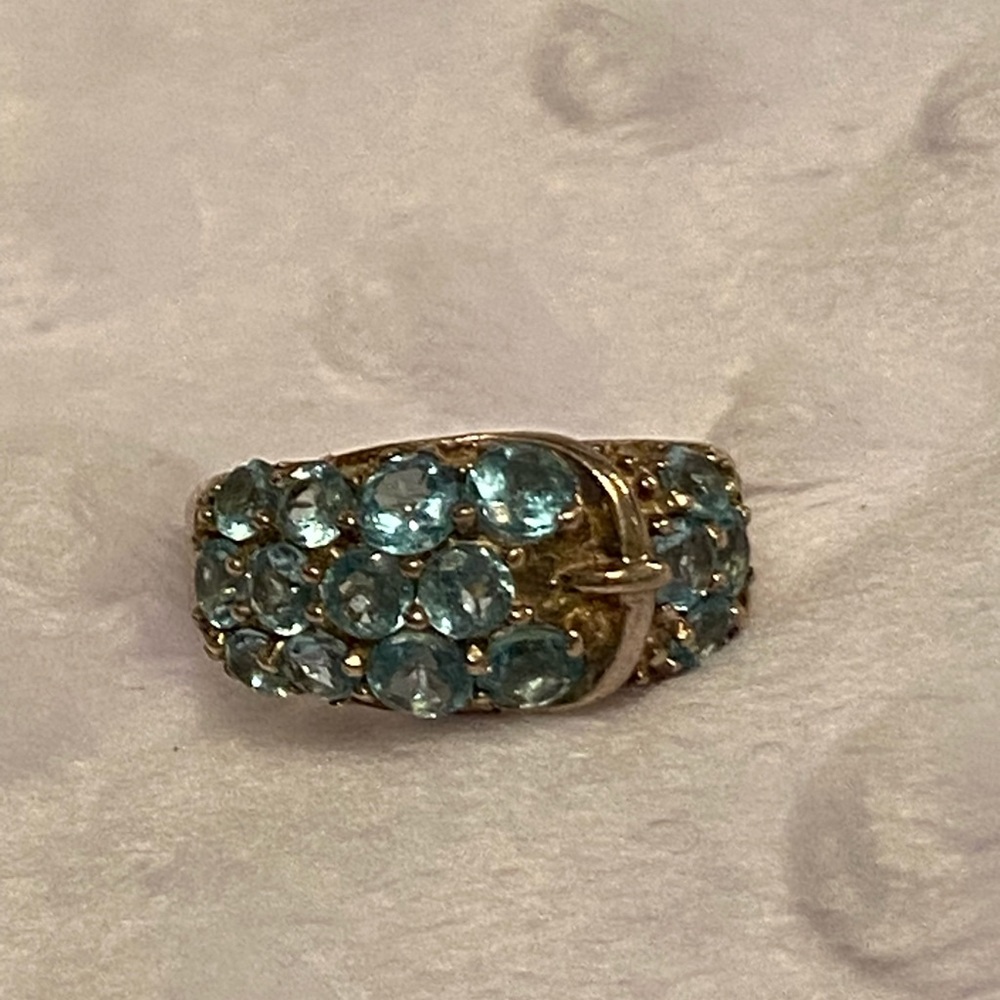 Cute Gold-toned Sterling Silver Buckle Band with Blue Topaz